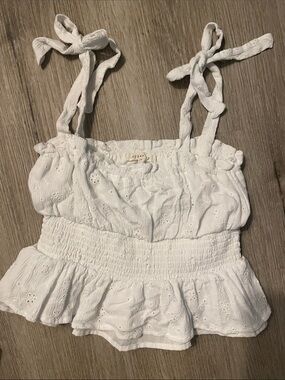 Copper Key White Eyelet Smocked Peplum Top